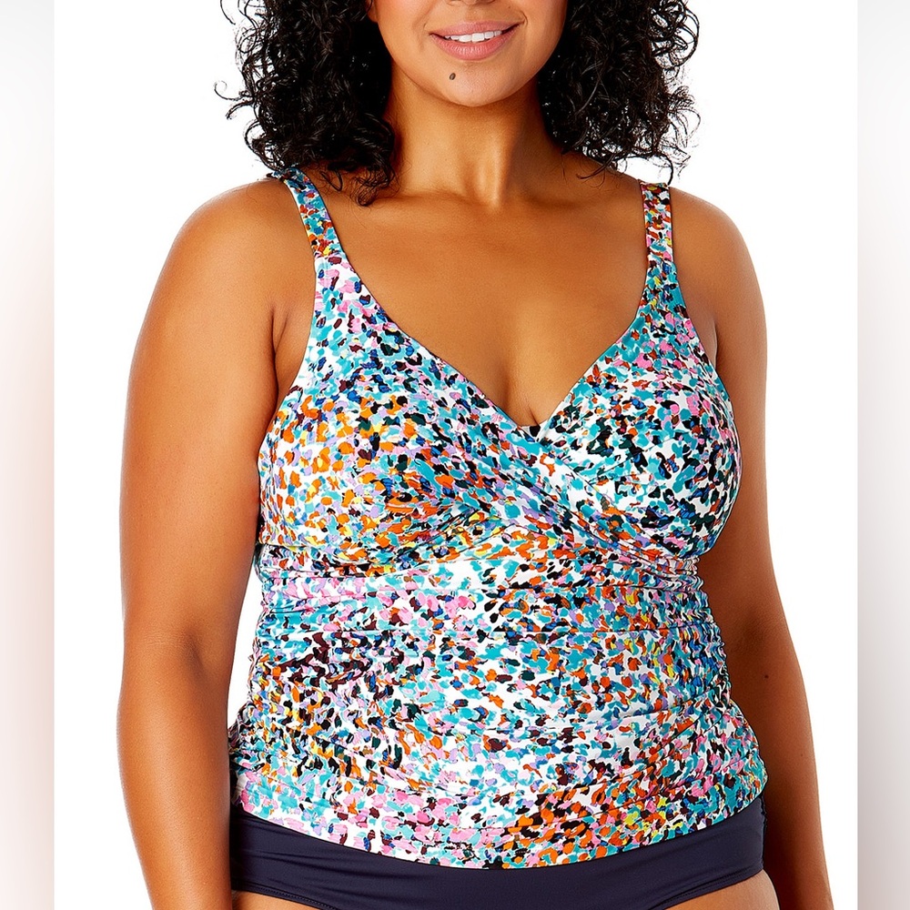 Anne Cole Fun Print Drape Front Tankini Top